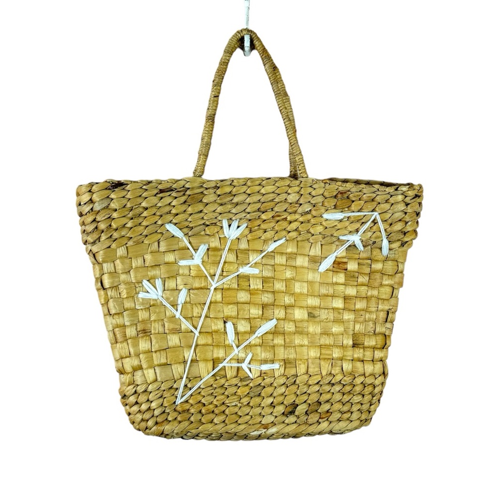 VINTAGE floral embroidered straw summer oversized beach tote bag